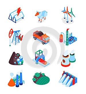 Industry and environment - modern colorful isometric icons set