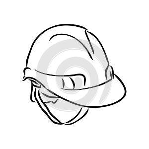 industry helmet cartoon vector and illustration, black and white, hand drawn, sketch style, isolated on white background