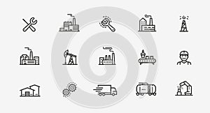 Industry icon set. Factory, manufacturing symbol. Vector illustration photo