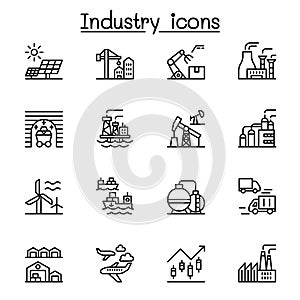 Industry icon set in thin line style