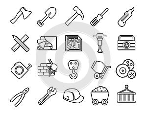 Industry icons energy, construction, production, manufacturing Set vector line icons with open path elements for mobile concepts