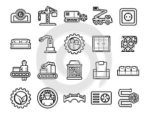 Industry icons energy, construction, production, manufacturing Set vector line icons with open path elements for mobile concepts