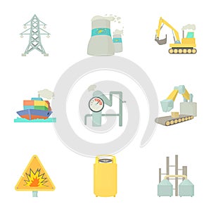 Industry icons set, cartoon style