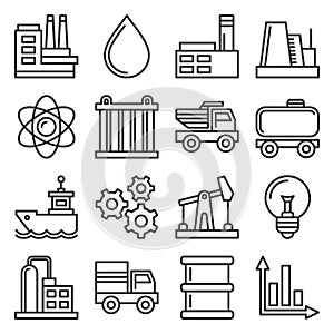 Industry Icons Set on White Background. Line Style Vector