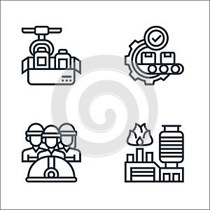 industry line icons. linear set. quality vector line set such as petroleum, workers, quality control