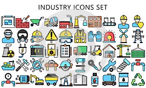 Industry lineal multi color icons set