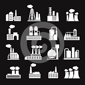 Industry manufactory buildings factory and plant silhouettes vector icons photo