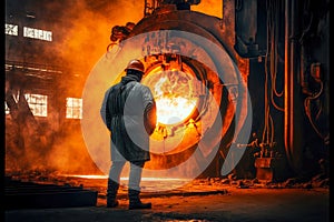 industry master steelmaker at furnace, metallurgical steel factory