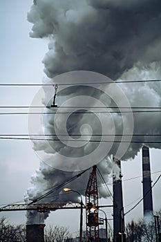 Industry metallurgical factory, smoke, smog emissions, bad ecology cluse up