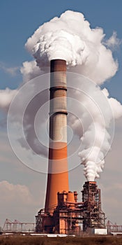 Industry metallurgical plant with heavy smoke causing air pollution on smoky sky background. AI generative illustration