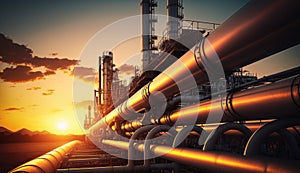 Industry pipeline transport petrochemical, gas and oil processing, furnace factory line, rack of heat chemical manufacturing,