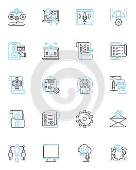 Industry planning linear icons set. Forecasting, Strategy, Analysis, Production, Optimization, Development, Innovation