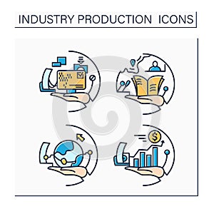 Industry production color icons set