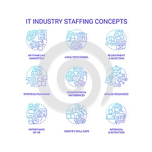 IT industry staffing blue gradient concept icons set