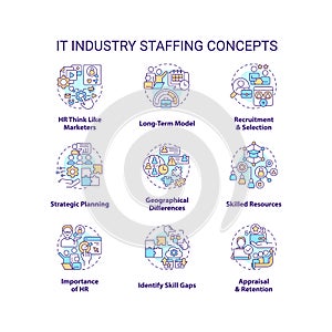 IT industry staffing concept icons set