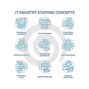 IT industry staffing turquoise concept icons set