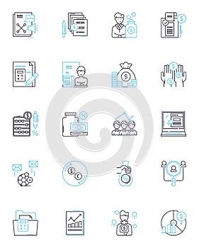 Industry survey linear icons set. Analysis, Statistics, Research, Trends, Insights, Findings, Analytics line vector and