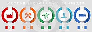 Industry and technology flat design icon set, miscellaneous icons such as factory, mining, wind energy, oil and truck, vector