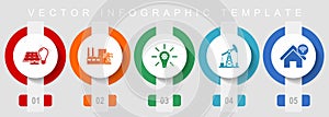 Industry and technology flat design icon set, miscellaneous icons such as renewable energy, power plant, oil and gas, vector