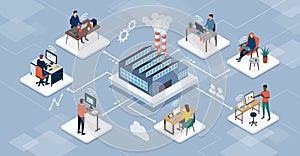 Industry and teleworking network with connected workers