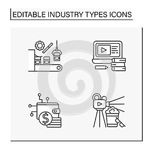 Industry types line icons set