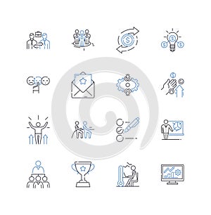 Industry upturn line icons collection. Growth, Boom, Uptick, Expansion, Recovery, Flourishing, Momentum vector and