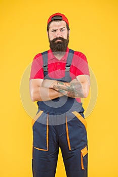 Industry. working on construction site. bearded male handyman. serious mature man worker with beard. electrician repair