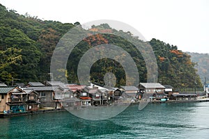 Ine Boathouse is traditional Fisherman Village on a rainy day of Kyoto.