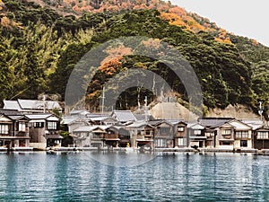 Ine-Cho and Funaya houses at Ine bay in Autumn , Kyoto, Japan