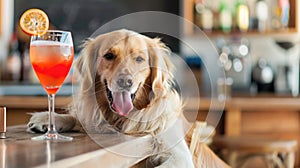 Inebriated dog enjoys cocktail, Ai Generated photo