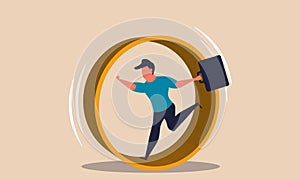 Inefficient business race and rat work. Drudgery hamster run and workaholic loop career vector illustration concept. Hard workout photo