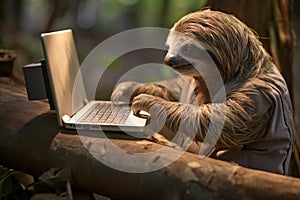 Inefficient Sloth working laptop slow. Generate Ai