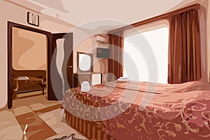 Inexpensive hotel in Sochi. Vector drawing from photo