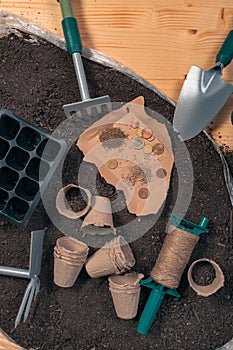 Inexpensive organic food production and gardening equipment, top view