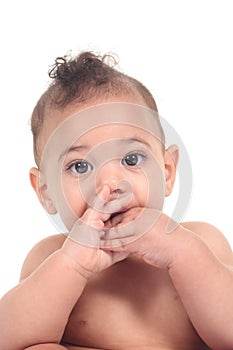 Infant baby boy on a white background