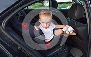 Infant baby girl in car seat