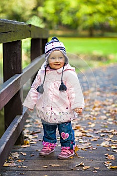 Infant baby girl in park