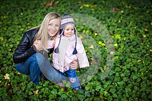 Infant baby girl in park