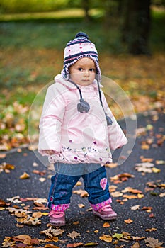 Infant baby girl in park