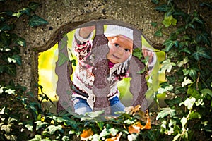 Infant baby girl in park