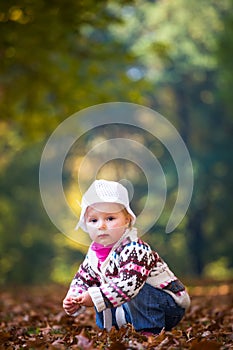 Infant baby girl in park