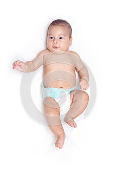 Infant baby laying on white background