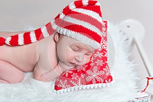 Infant baby sleeping on wooden crib