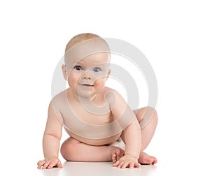 Infant child baby girl in diaper lying sitting happy smiling