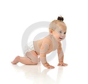 Infant child baby girl toddler crawling smiling laughing