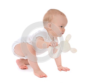 Infant child baby toddler sitting or crawling happy smiling with