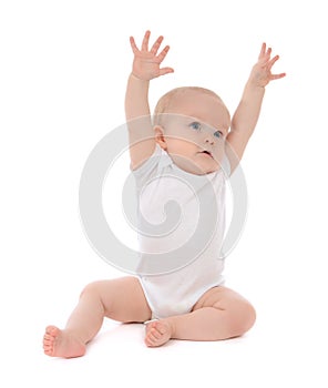 Infant child baby toddler sitting hands up