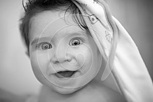 Infant child bath time smile