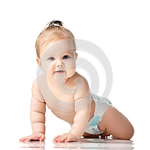 Infant child boy toddler learning crawling happy smiling