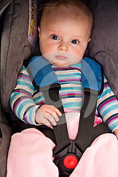 Infant child sitting in car seat